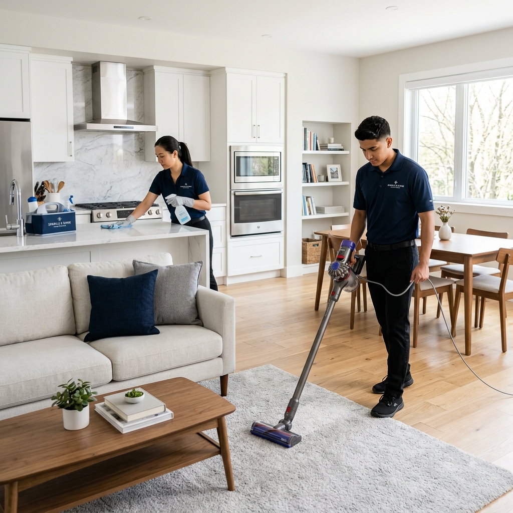 A detailed close-up of a spotless countertop and kitchen surfaces